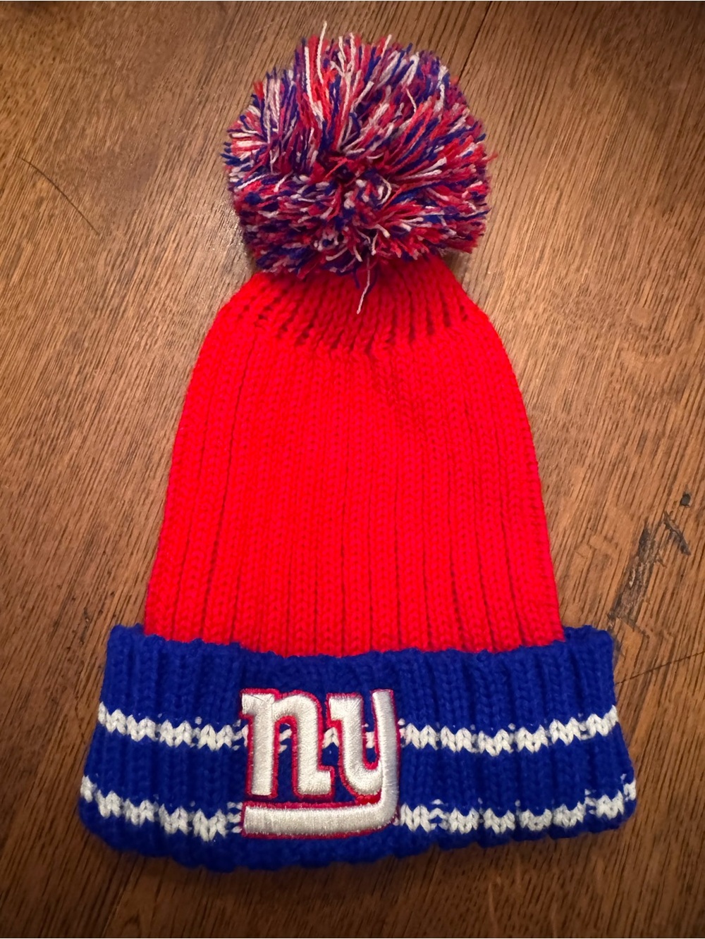 NY Giants Red & Blue Pom Pom Knit Hat
